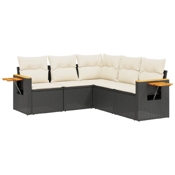 5 pcs conjunto sofás de jardim com almofadões vime PE preto M 2
