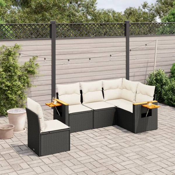 5 pcs conjunto sofás de jardim com almofadões vime PE preto D