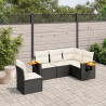 Set de muebles de jardín 5 pzas y cojines ratán sintético negro 1