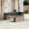 9 pcs conjunto sofás p/ jardim com almofadões vime PE cinzento 1