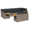 9 pcs conjunto sofás p/ jardim com almofadões vime PE cinzento 2