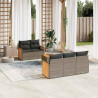 6 pcs conjunto sofás de jardim com almofadões vime cinzento 1