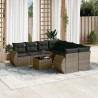 9 pcs conjunto sofás p/ jardim com almofadões vime PE cinzento 1