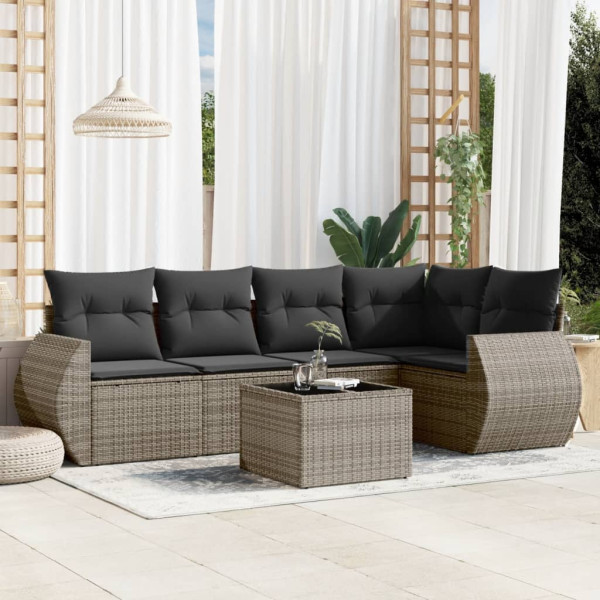6 pcs conjunto sofás de jardim com almofadões vime cinzento D