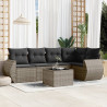 Set de muebles de jardín 6 pzas y cojines ratán sintético gris 1