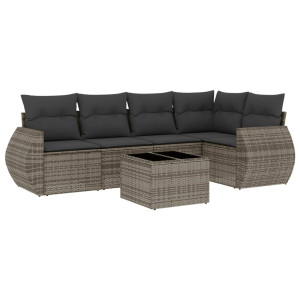 6 pcs conjunto sofás de jardim com almofadões vime cinzento H