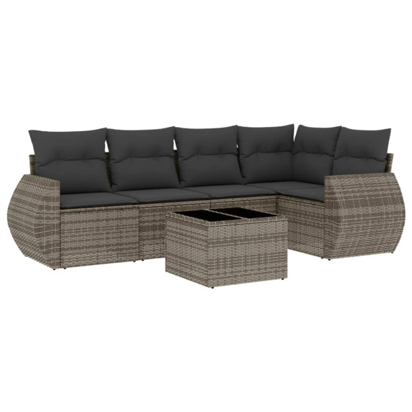 6 pcs conjunto sofás de jardim com almofadões vime cinzento M 2