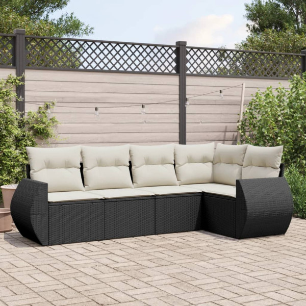 5 pcs conjunto sofás de jardim com almofadões vime PE preto D