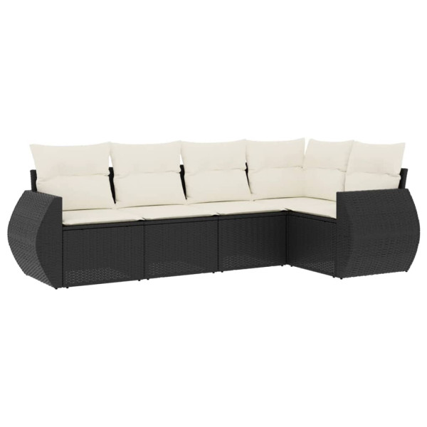5 pcs conjunto sofás de jardim com almofadões vime PE preto M 2