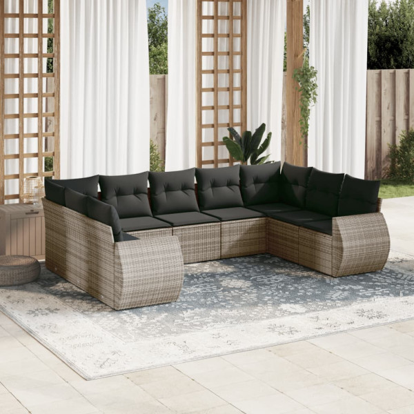 9 pcs conjunto sofás p/ jardim com almofadões vime PE cinzento D