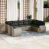 Set de muebles de jardín 9 pzas y cojines ratán sintético gris 1