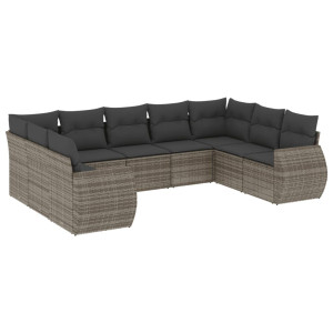 9 pcs conjunto sofás p/ jardim com almofadões vime PE cinzento H