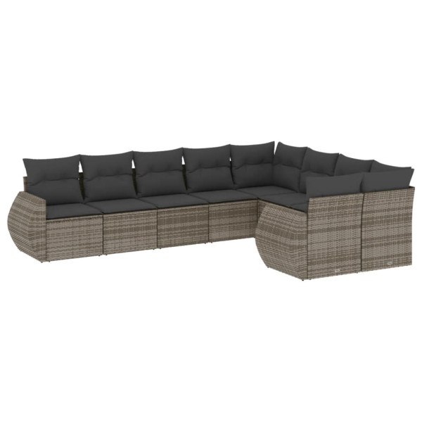 9 pcs conjunto sofás p/ jardim com almofadões vime PE cinzento M 2