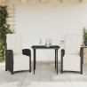 3 pcs conjunto de bistrô com almofadões vime PE preto 1