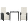 3 pcs conjunto de bistrô com almofadões vime PE preto 2