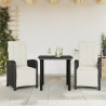 3 pcs conjunto de bistrô com almofadões vime PE preto 1