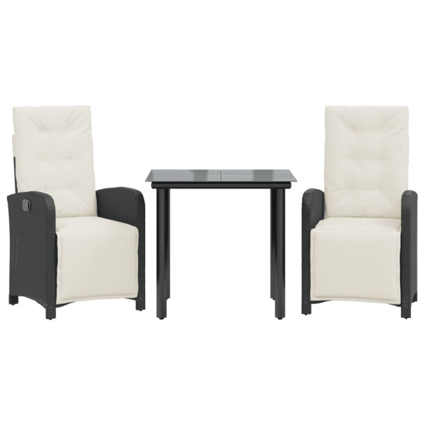 3 pcs conjunto de bistrô com almofadões vime PE preto M 2