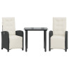 3 pcs conjunto de bistrô com almofadões vime PE preto 2