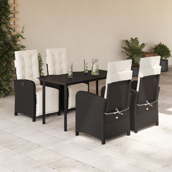 Set de muebles jardín 5 pzas con cojines ratán sintético negro D