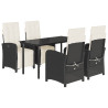5 pcs conjunto de jantar p/ jardim c/ almofadões vime PE preto 2