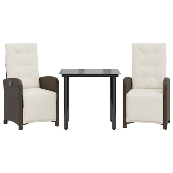 3 pcs conjunto bistrô com almofadões vime PE castanho M 2