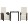 3 pcs conjunto bistrô com almofadões vime PE castanho 2