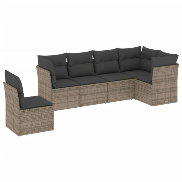 6 pcs conjunto sofás de jardim com almofadões vime cinzento M 2