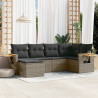 Set de muebles de jardín 6 pzas y cojines ratán sintético gris 1