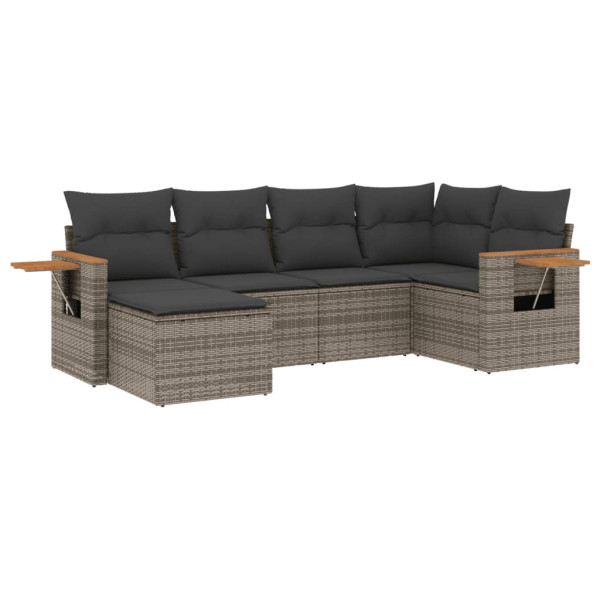 6 pcs conjunto sofás de jardim com almofadões vime cinzento M 2