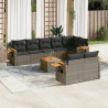 9 pcs conjunto sofás p/ jardim com almofadões vime PE cinzento 1