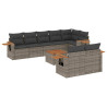 9 pcs conjunto sofás p/ jardim com almofadões vime PE cinzento 2