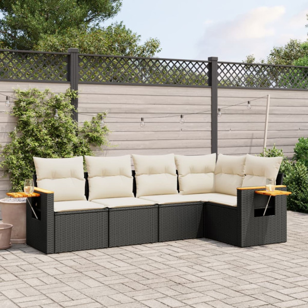 Set de muebles de jardín 5 pzas y cojines ratán sintético negro D
