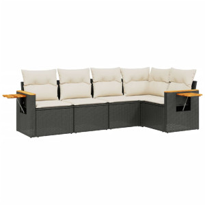 Set de muebles de jardín 5 pzas y cojines ratán sintético negro H