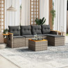 Set de muebles de jardín 6 pzas y cojines ratán sintético gris 1