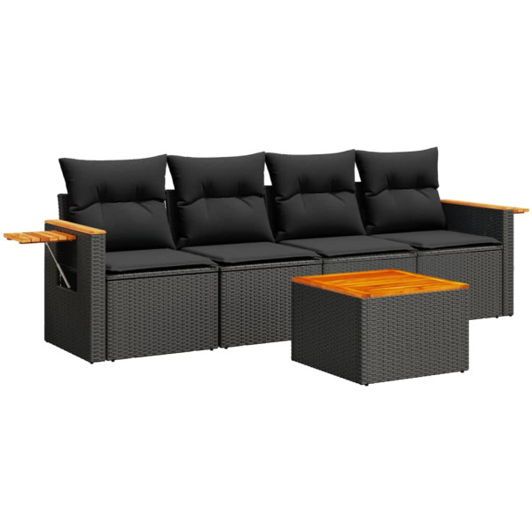 5 pcs conjunto sofás de jardim com almofadões vime PE preto M 2