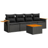 5 pcs conjunto sofás de jardim com almofadões vime PE preto 2