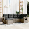 Set de muebles de jardín 6 pzas y cojines ratán sintético gris 1