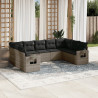 Set de muebles de jardín 9 pzas y cojines ratán sintético gris 1