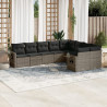 9 pcs conjunto sofás p/ jardim com almofadões vime PE cinzento 1