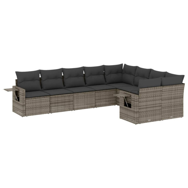 9 pcs conjunto sofás p/ jardim com almofadões vime PE cinzento M 2