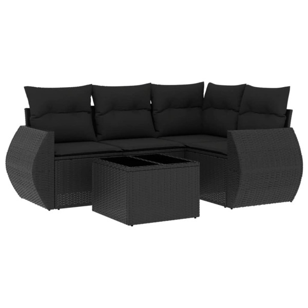 Set de muebles de jardín 5 pzas y cojines ratán sintético negro M 2