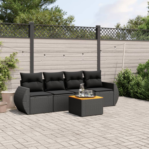 Set de muebles de jardín 5 pzas y cojines ratán sintético negro D