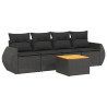 5 pcs conjunto sofás de jardim com almofadões vime PE preto 2