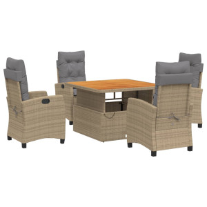 Set comedor de jardín 5 pzas con cojines ratán sintético beige H