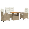 Set de comedor jardín con cojines 4 pzas ratán sintético beige 2