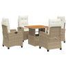Set comedor de jardín 5 pzas con cojines ratán sintético beige 2