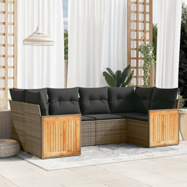 6 pcs conjunto sofás de jardim com almofadões vime cinzento D