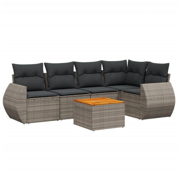 6 pcs conjunto sofás de jardim com almofadões vime cinzento M 2