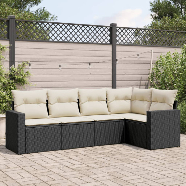 5 pcs conjunto sofás de jardim com almofadões vime PE preto D
