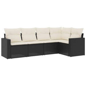5 pcs conjunto sofás de jardim com almofadões vime PE preto H